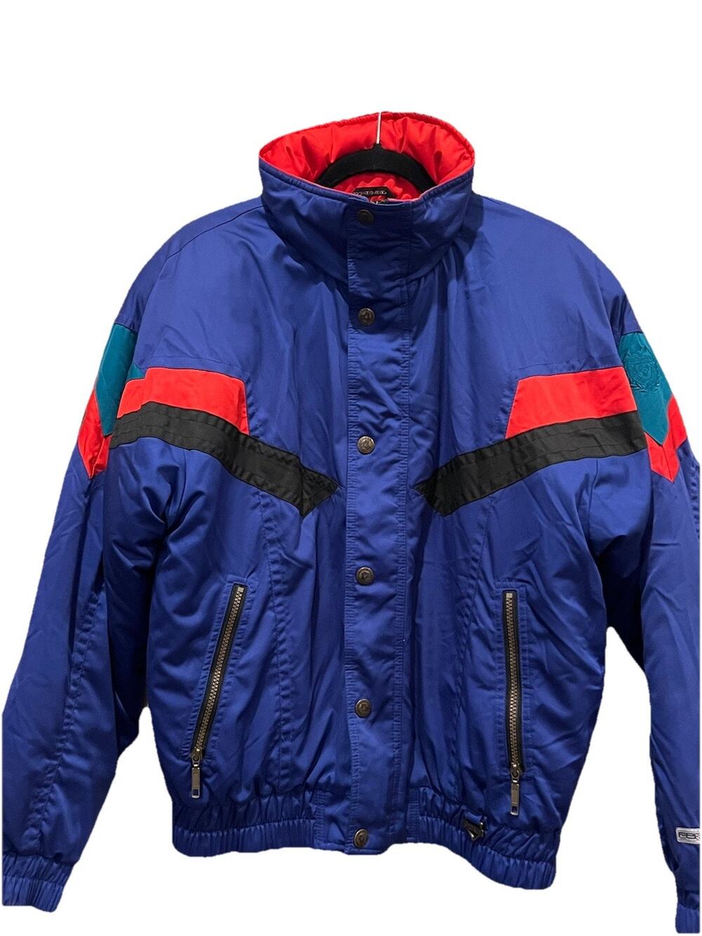 Vintage Men’s Medium FERA Ski Jacket Blue Red Accent Roll‑Up Hood Retro 80s 90s
